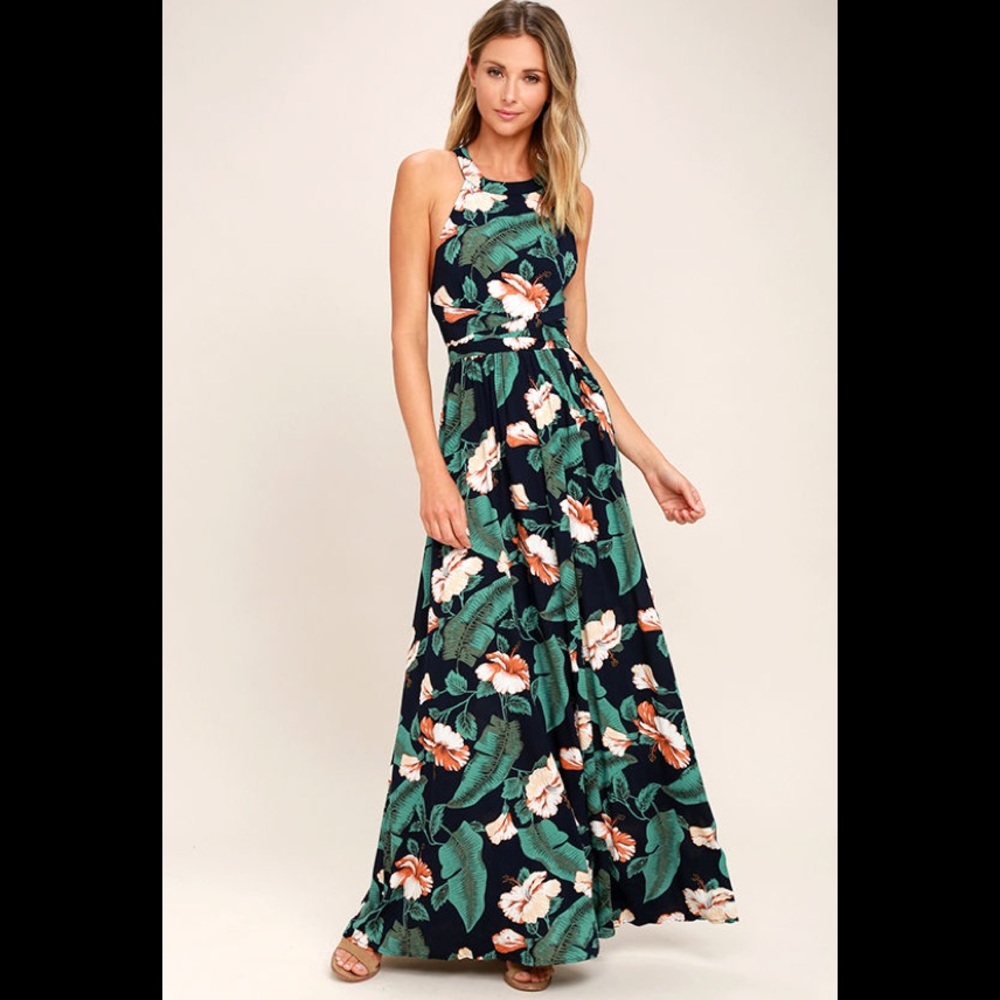 Temptation Island Navy Blue Floral Maxi Dress